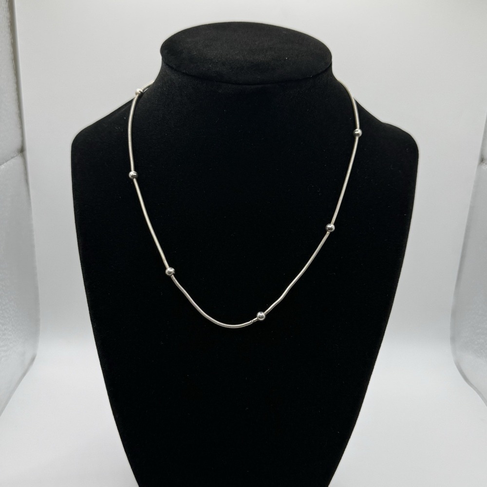 Italy 925 Sterling Silver Bead Station Snake Chain Necklace Lobster Closure